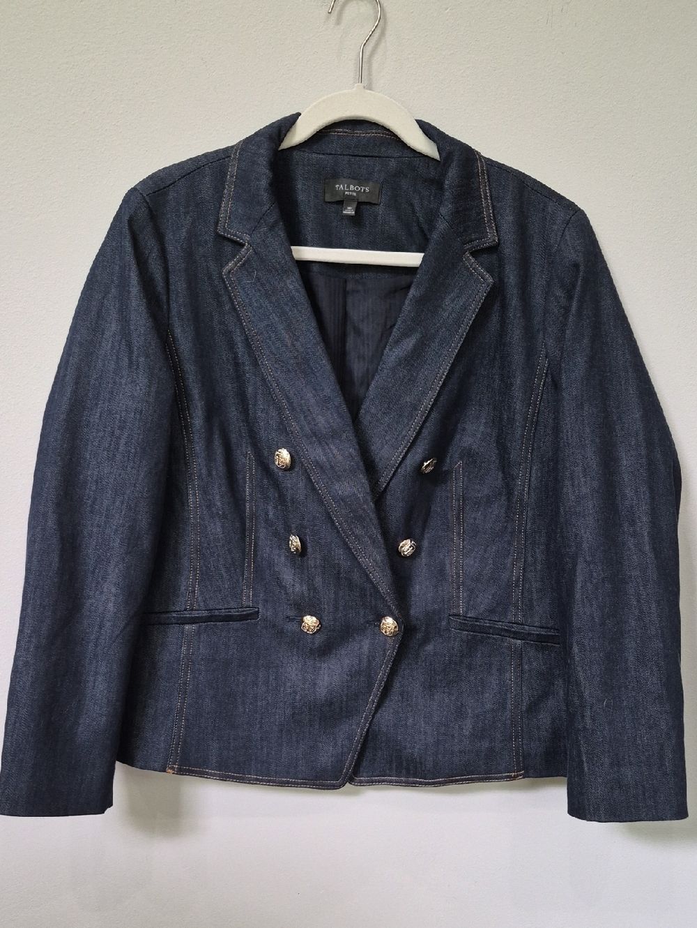 Talbots Blazer Womens 16P Denim Double-Breasted Jacket Classic Jeans Career Top